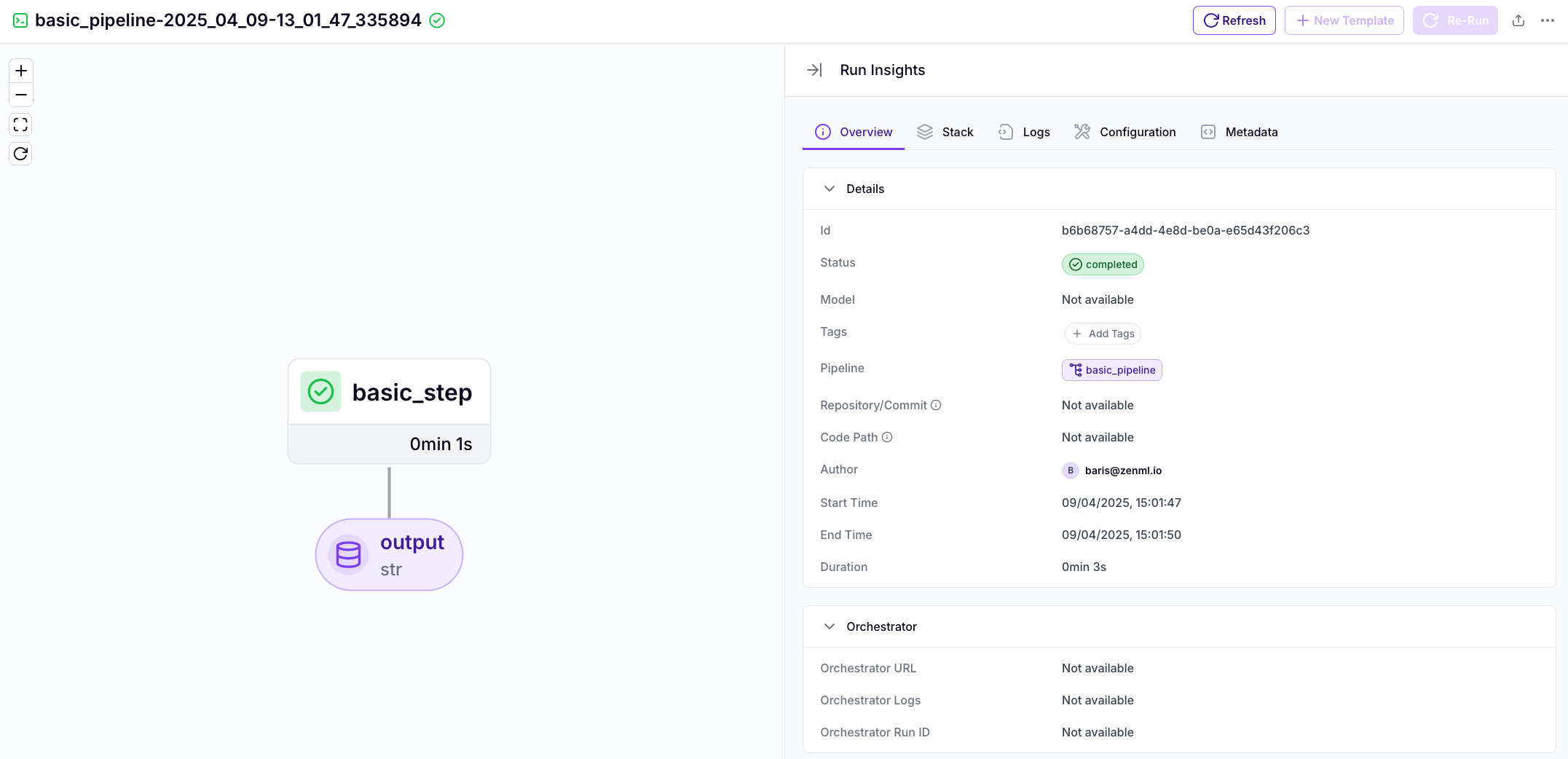 Pipeline Run in ZenML Dashboard